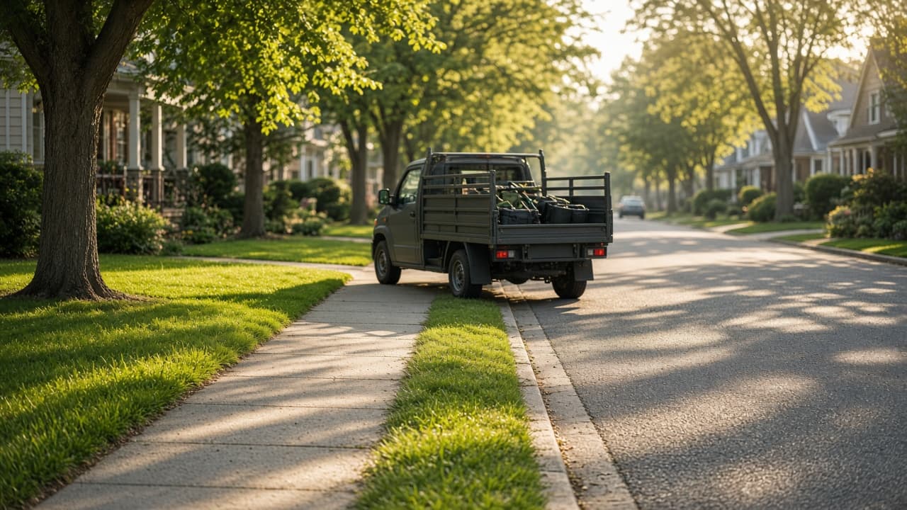 Suburban street ready for a neighborhood service route